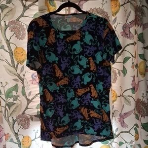 LuLaRoe Gray Top with Teal and Peach Accents